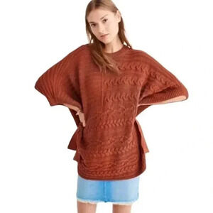 Abercrombie & Fitch Pumpkin Spice Orange Chunky  Cable Knit Poncho Sweater
